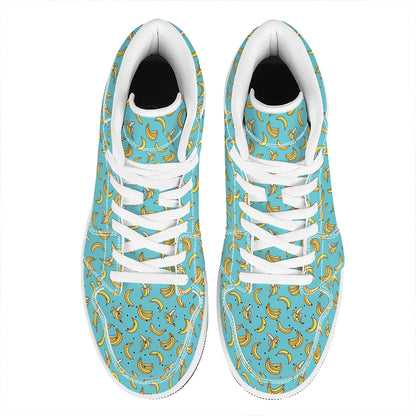 Turquoise Banana Pattern Print High Top Leather Sneakers
