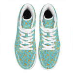 Turquoise Banana Pattern Print High Top Leather Sneakers