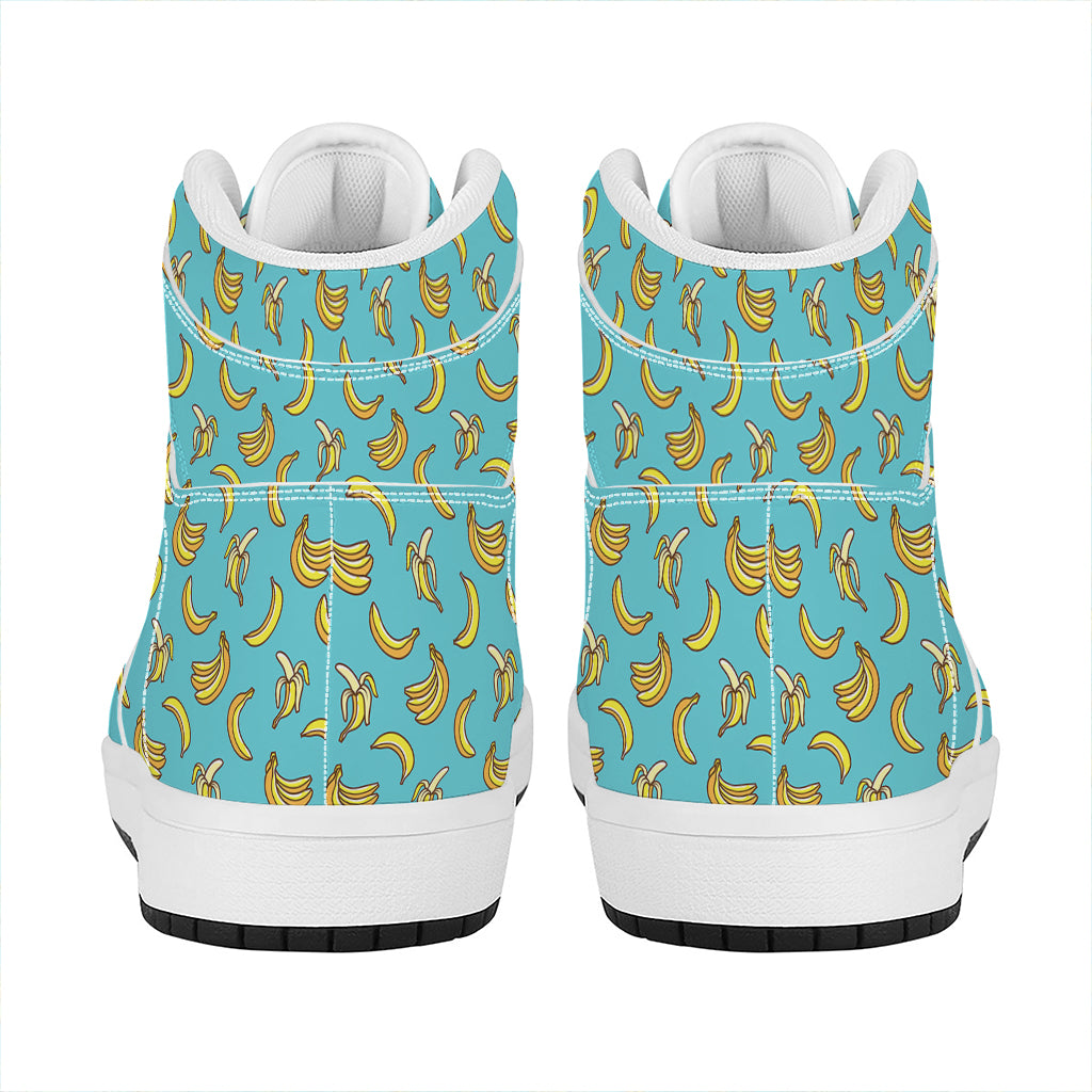 Turquoise Banana Pattern Print High Top Leather Sneakers