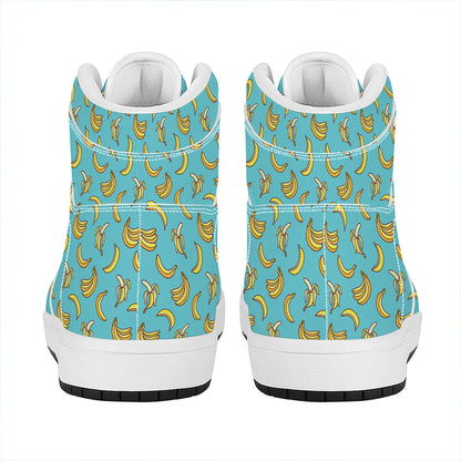 Turquoise Banana Pattern Print High Top Leather Sneakers