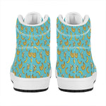 Turquoise Banana Pattern Print High Top Leather Sneakers