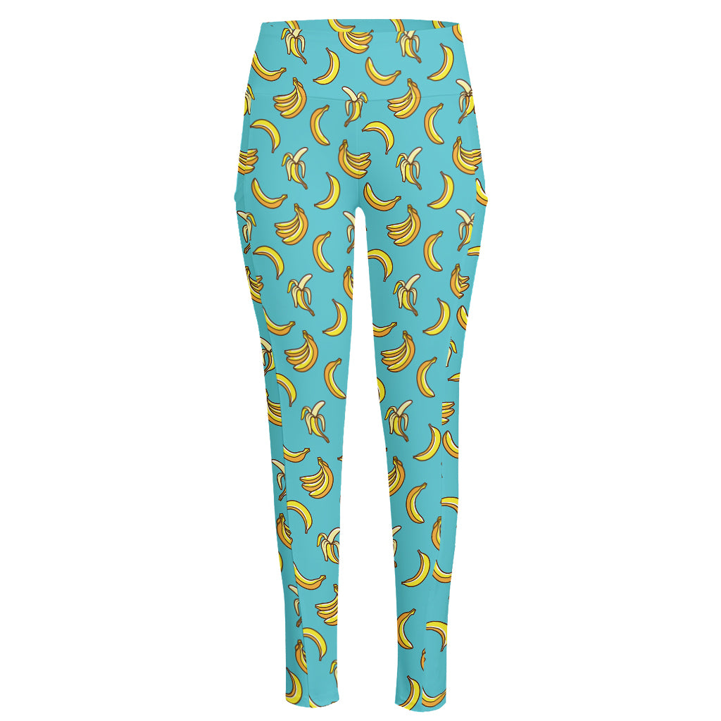 Turquoise Banana Pattern Print High-Waisted Pocket Leggings