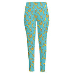 Turquoise Banana Pattern Print High-Waisted Pocket Leggings