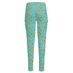 Turquoise Banana Pattern Print High-Waisted Pocket Leggings