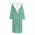 Turquoise Banana Pattern Print Hooded Bathrobe