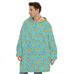 Turquoise Banana Pattern Print Hoodie Blanket