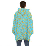 Turquoise Banana Pattern Print Hoodie Blanket