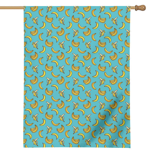 Turquoise Banana Pattern Print House Flag