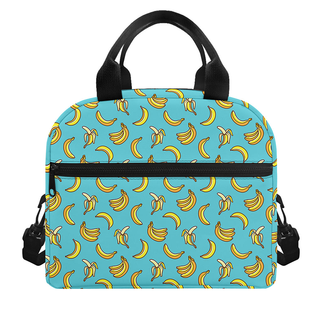 Turquoise Banana Pattern Print Insulated Lunch Bag