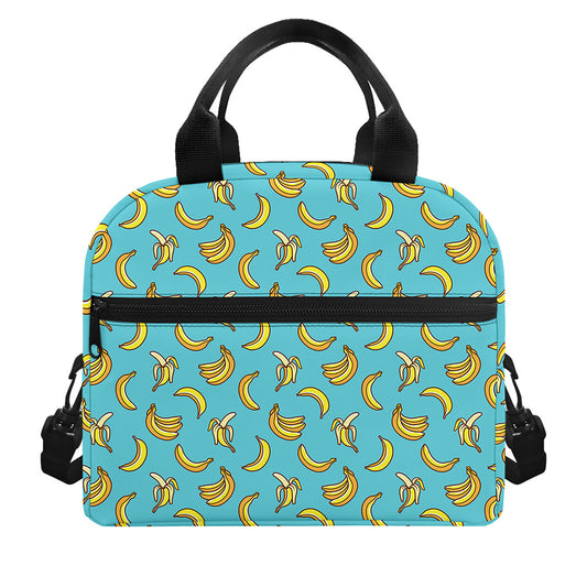 Turquoise Banana Pattern Print Insulated Lunch Bag