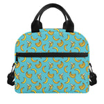 Turquoise Banana Pattern Print Insulated Lunch Bag