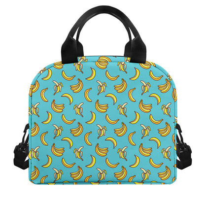 Turquoise Banana Pattern Print Insulated Lunch Bag