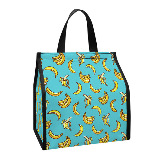 Turquoise Banana Pattern Print Insulated Lunch Tote