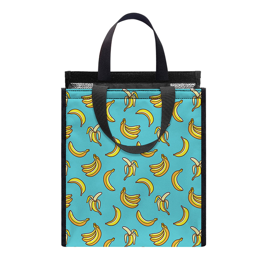 Turquoise Banana Pattern Print Insulated Lunch Tote