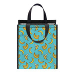 Turquoise Banana Pattern Print Insulated Lunch Tote