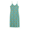 Turquoise Banana Pattern Print Jersey Midi Cami Dress