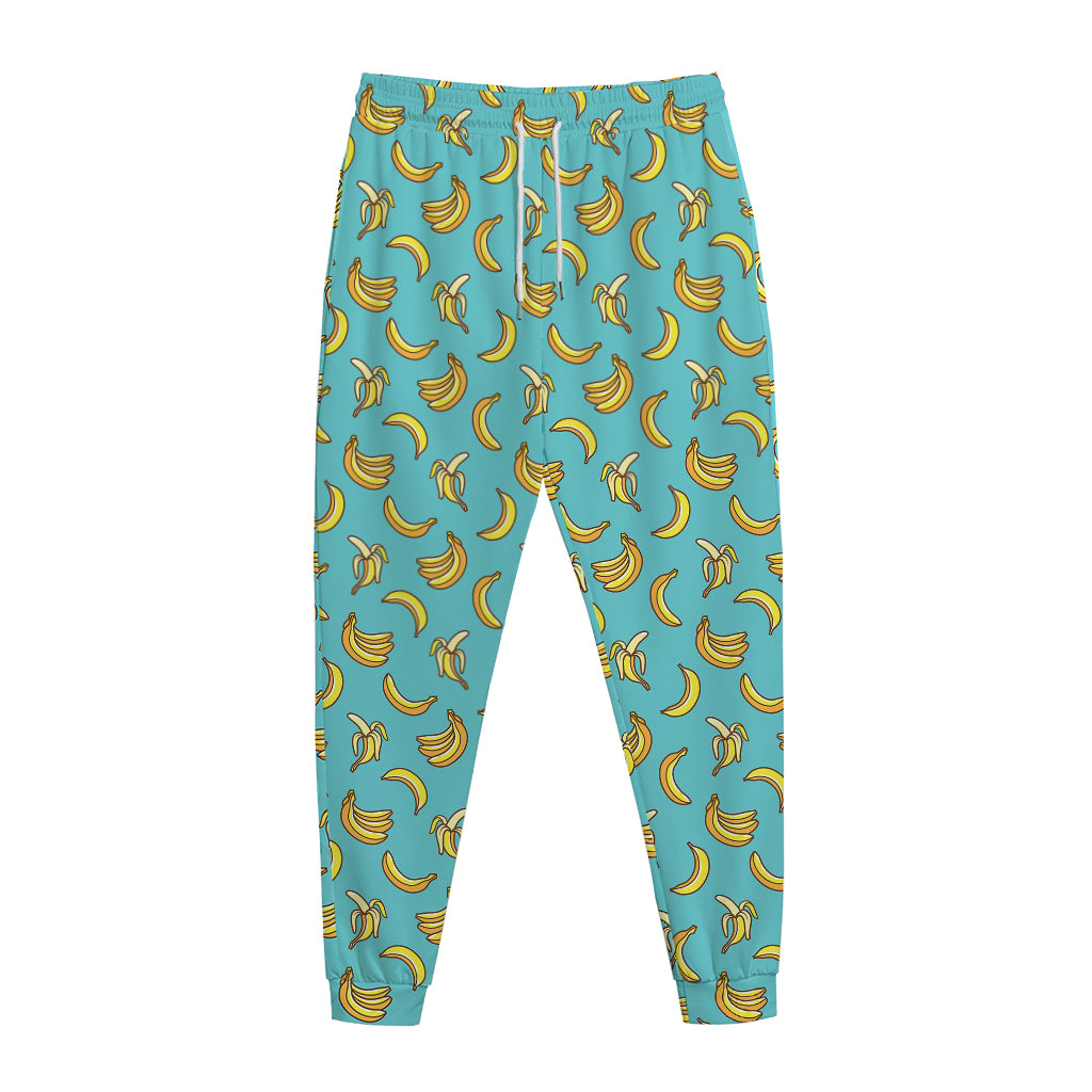 Turquoise Banana Pattern Print Jogger Pants