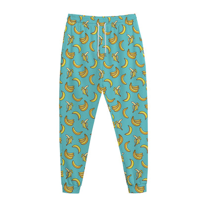 Turquoise Banana Pattern Print Jogger Pants