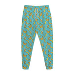 Turquoise Banana Pattern Print Jogger Pants