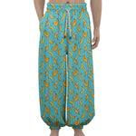 Turquoise Banana Pattern Print Lantern Pants