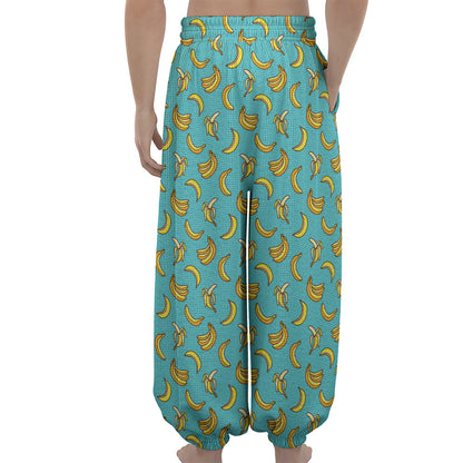 Turquoise Banana Pattern Print Lantern Pants