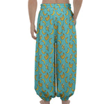 Turquoise Banana Pattern Print Lantern Pants