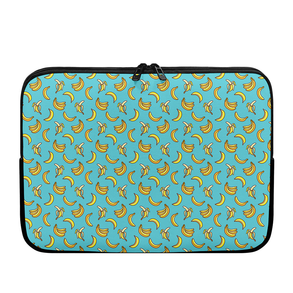Turquoise Banana Pattern Print Laptop Sleeve