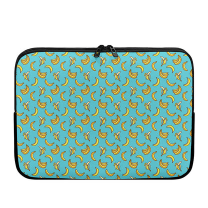 Turquoise Banana Pattern Print Laptop Sleeve