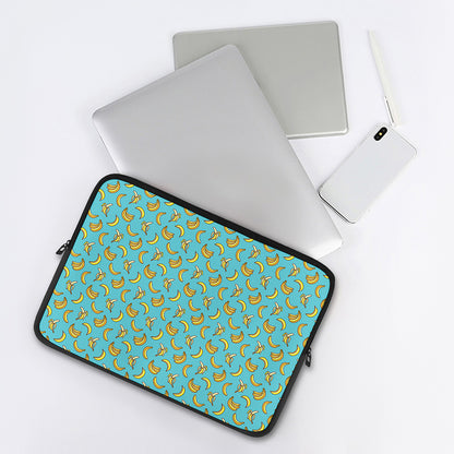 Turquoise Banana Pattern Print Laptop Sleeve