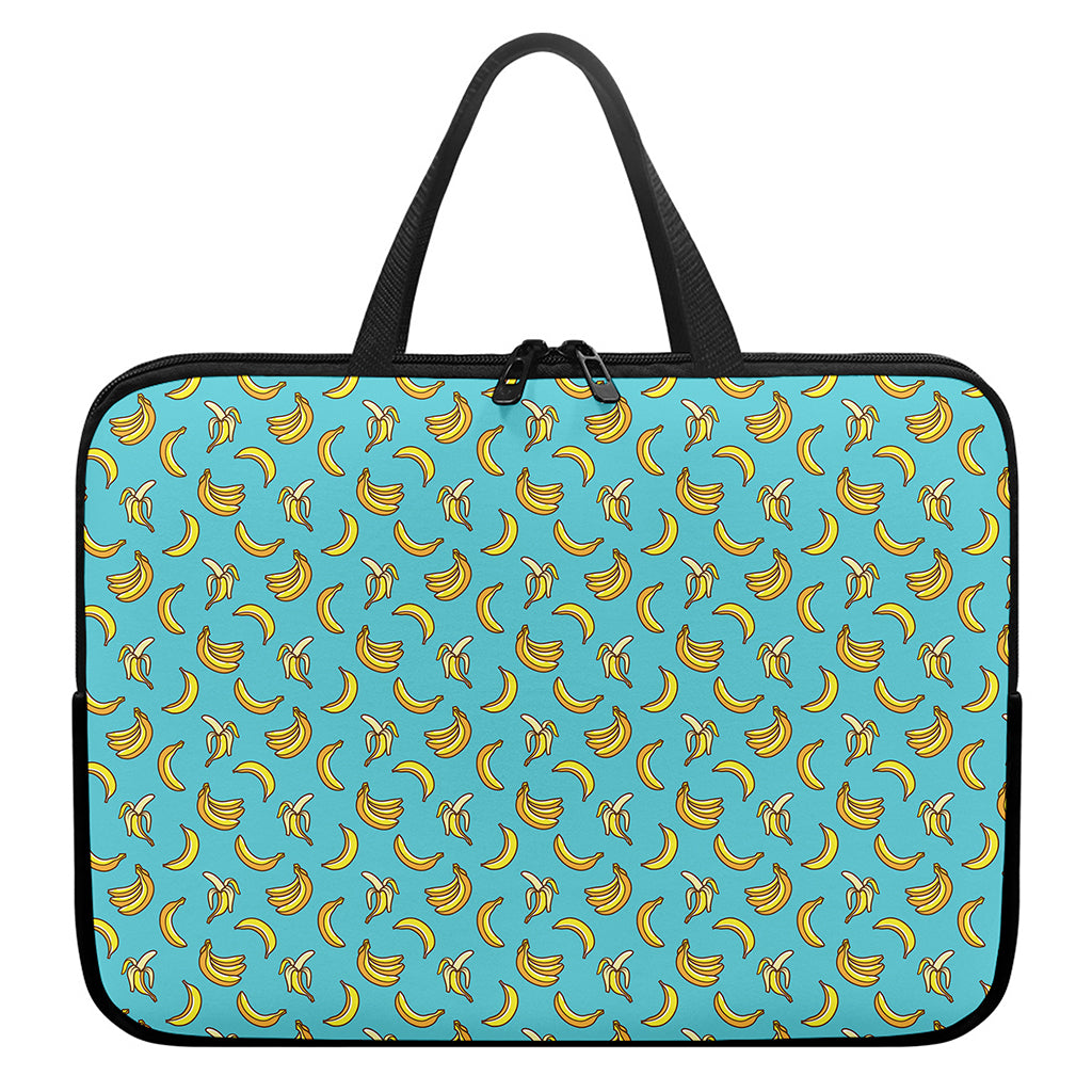 Turquoise Banana Pattern Print Laptop Sleeve With Handle