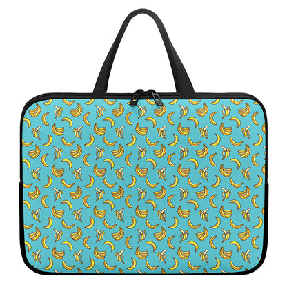 Turquoise Banana Pattern Print Laptop Sleeve With Handle