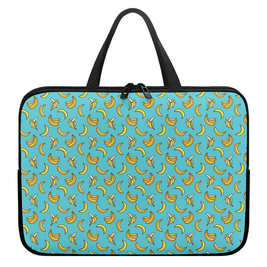 Turquoise Banana Pattern Print Laptop Sleeve With Handle