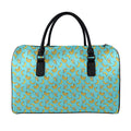 Turquoise Banana Pattern Print Leather Duffel Bag