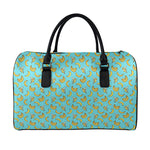 Turquoise Banana Pattern Print Leather Duffle Bag