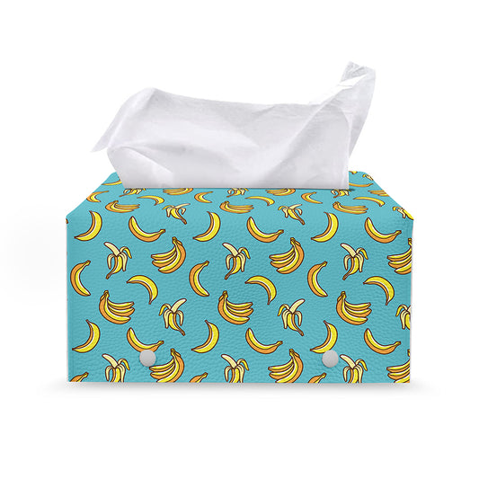 Turquoise Banana Pattern Print Leather Tissue Box Cover