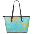 Turquoise Banana Pattern Print Leather Tote Bag With Zipper
