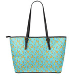 Turquoise Banana Pattern Print Leather Tote Bag