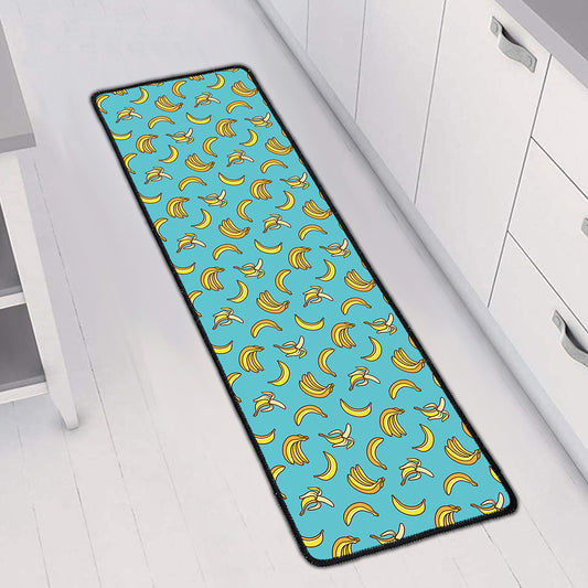 Turquoise Banana Pattern Print Long Kitchen Mat
