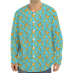 Turquoise Banana Pattern Print Long Sleeve Baseball Jersey