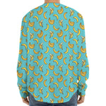Turquoise Banana Pattern Print Long Sleeve Baseball Jersey
