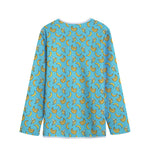 Turquoise Banana Pattern Print Long Sleeve Short Coat