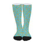 Turquoise Banana Pattern Print Long Socks