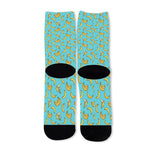 Turquoise Banana Pattern Print Long Socks