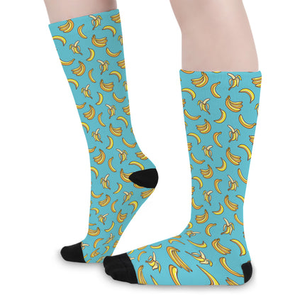 Turquoise Banana Pattern Print Long Socks