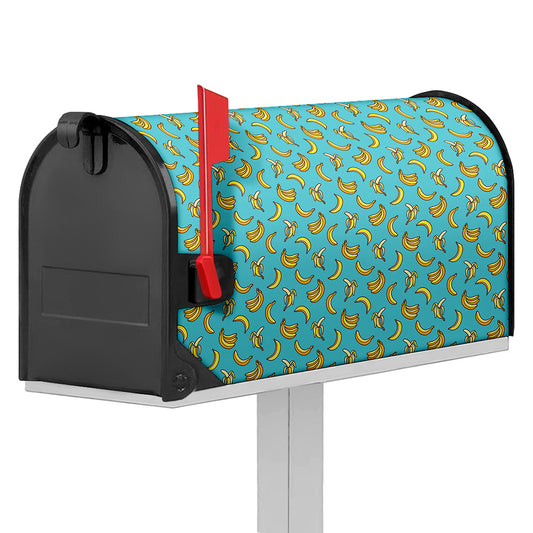 Turquoise Banana Pattern Print Mailbox Cover