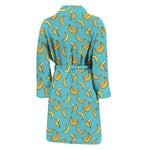 Turquoise Banana Pattern Print Men's Bathrobe