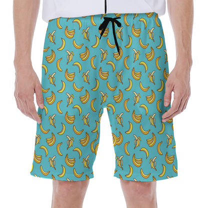 Turquoise Banana Pattern Print Men's Beach Shorts