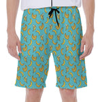 Turquoise Banana Pattern Print Men's Beach Shorts