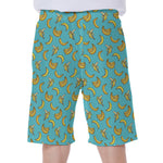 Turquoise Banana Pattern Print Men's Beach Shorts