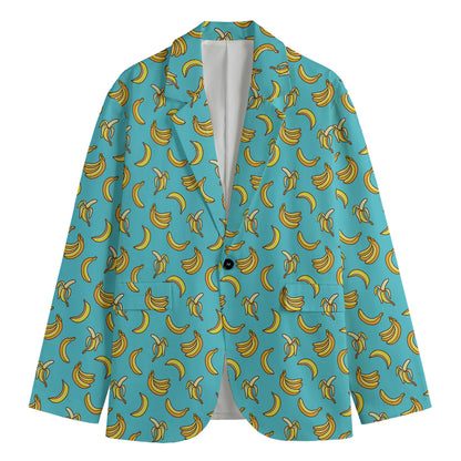 Turquoise Banana Pattern Print Men's Blazer